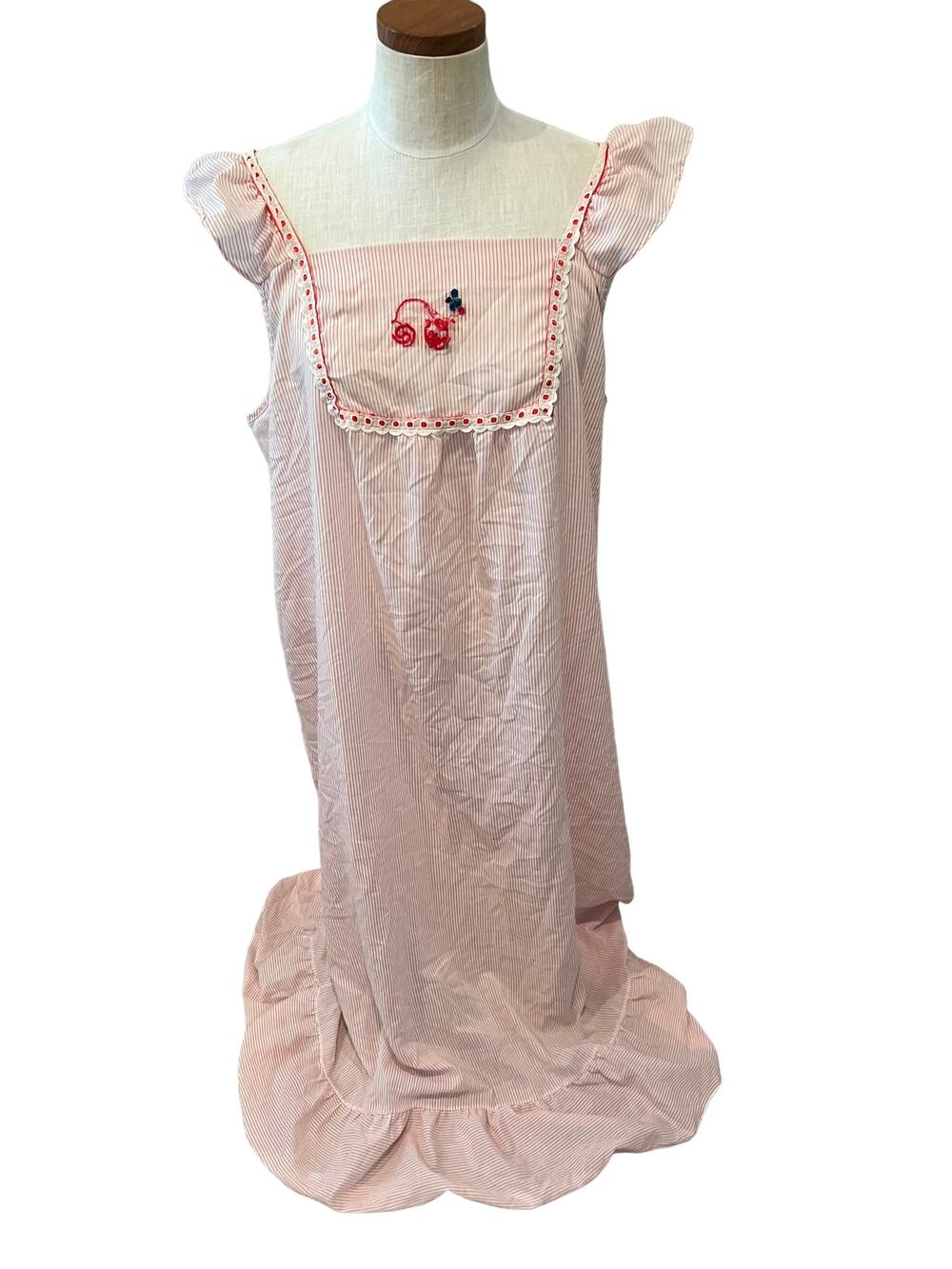 Vintage 60s 70s Kittens by Katz Long Candy Stripe Nightgown